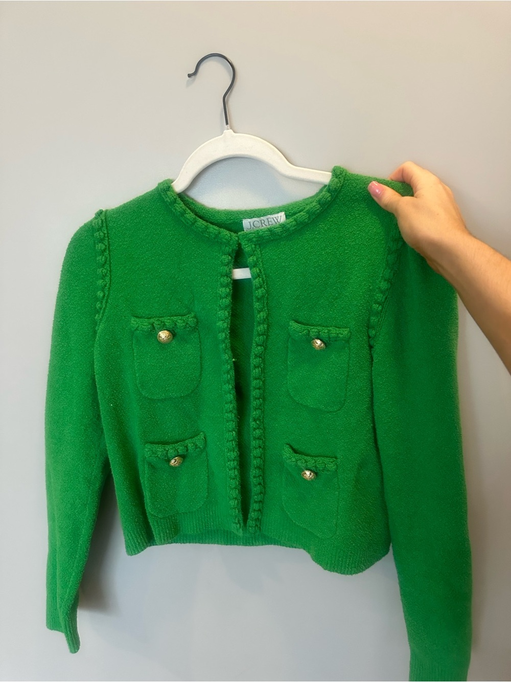 J. Crew Bright Green Knit Cardigan with Gold Buttons